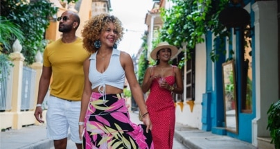Two people exploring the sights while on vacation.