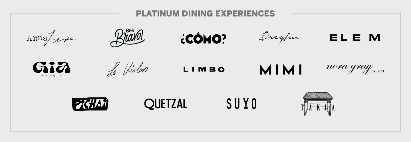 Logos of Platinum Dining Experiences restaurant partners