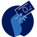 Illustration of person's hand holding an AMEX card