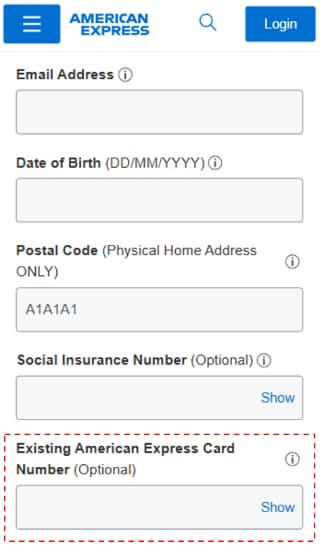 Amex Application Existing Cardmember field