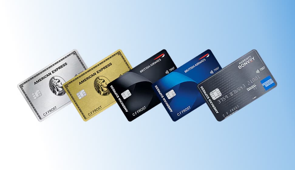 Graphic of five different American Express Cards