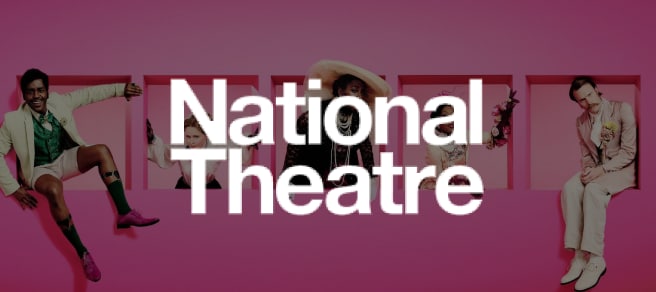 National Theatre Logo over National Theatre Set