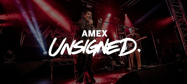 Amex Unsigned Logo over image of Artists performing on stage