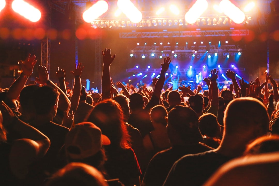 Crowd with raised hands at a live concert
