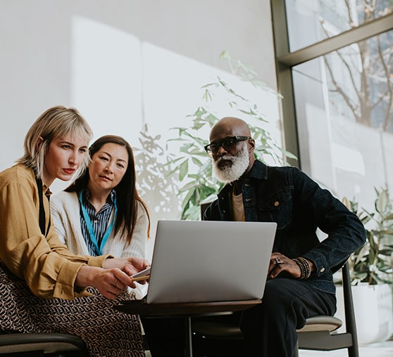 Group of colleagues looking at computer
