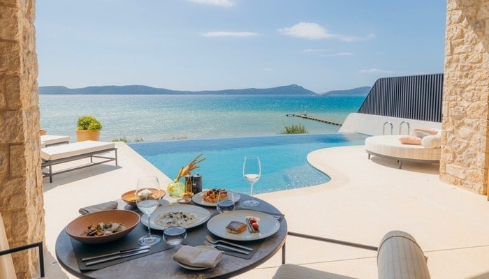 The view from a room at the Mandarin Oriental Costa Navarino hotel in Greece.