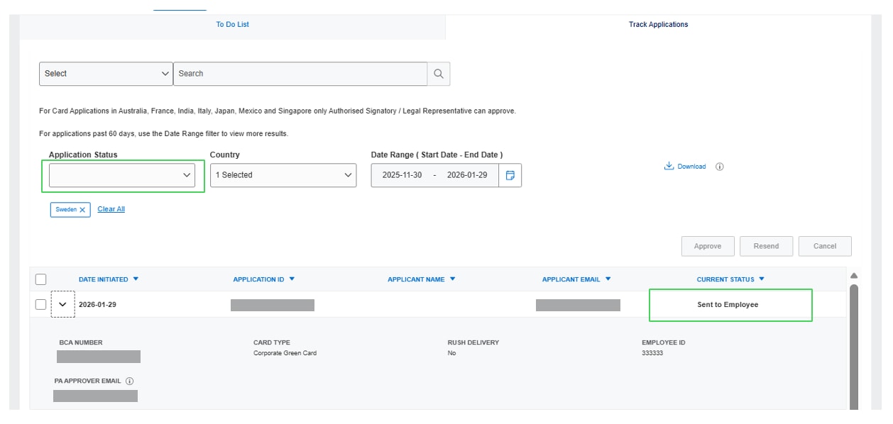 view status of application