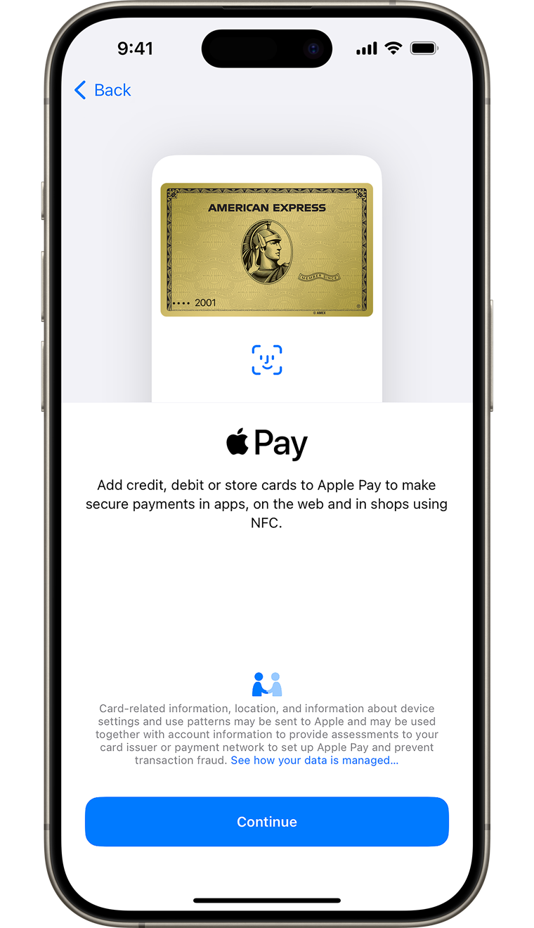 Set up via Wallet - Step 2 - Screen print of an Apple device with Explorer Card on it.