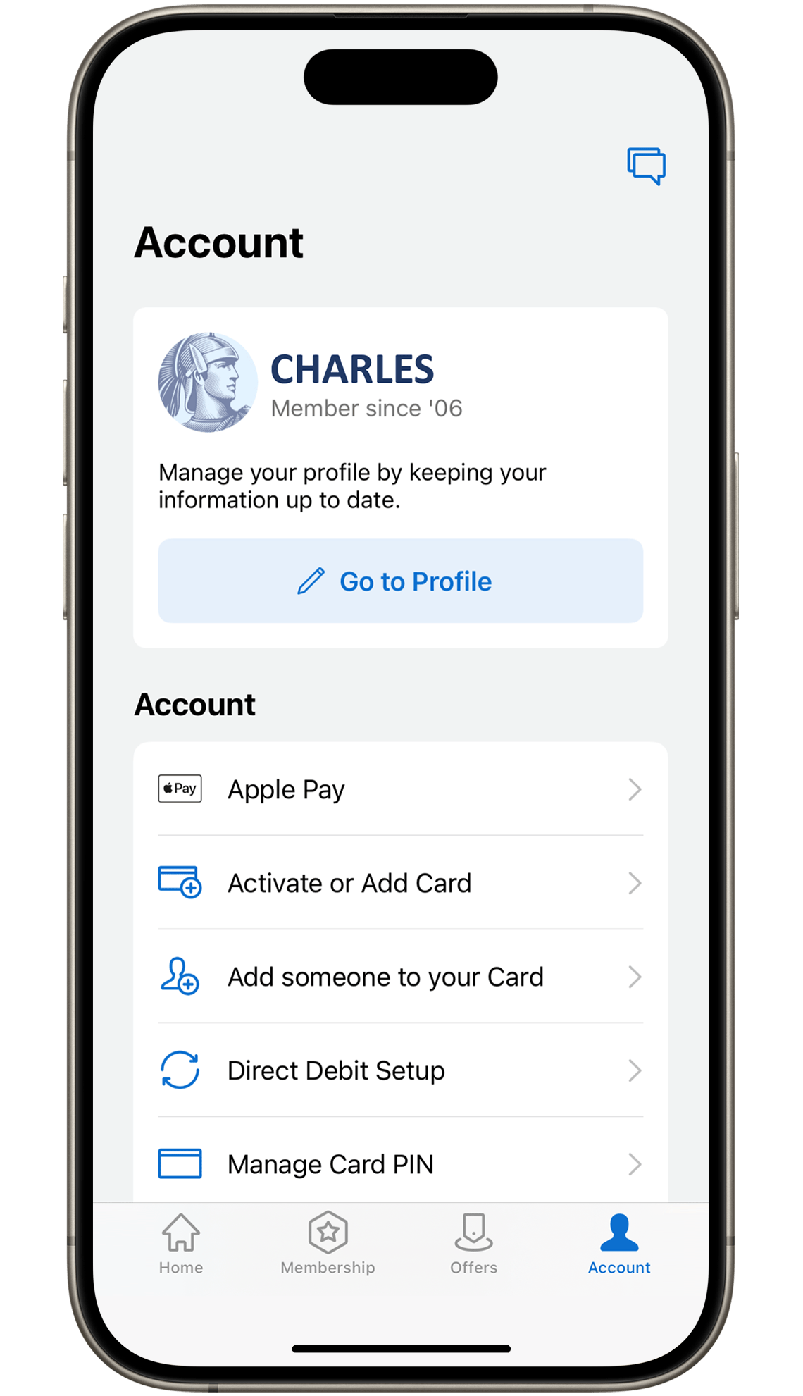 Set up via Amex App - Step 1 - Screen print of an Apple device