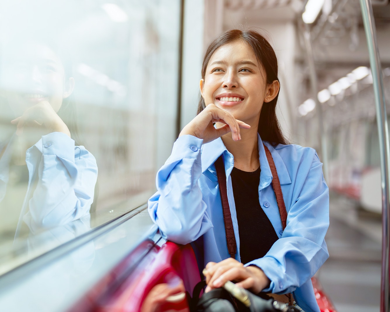 woman riding on train