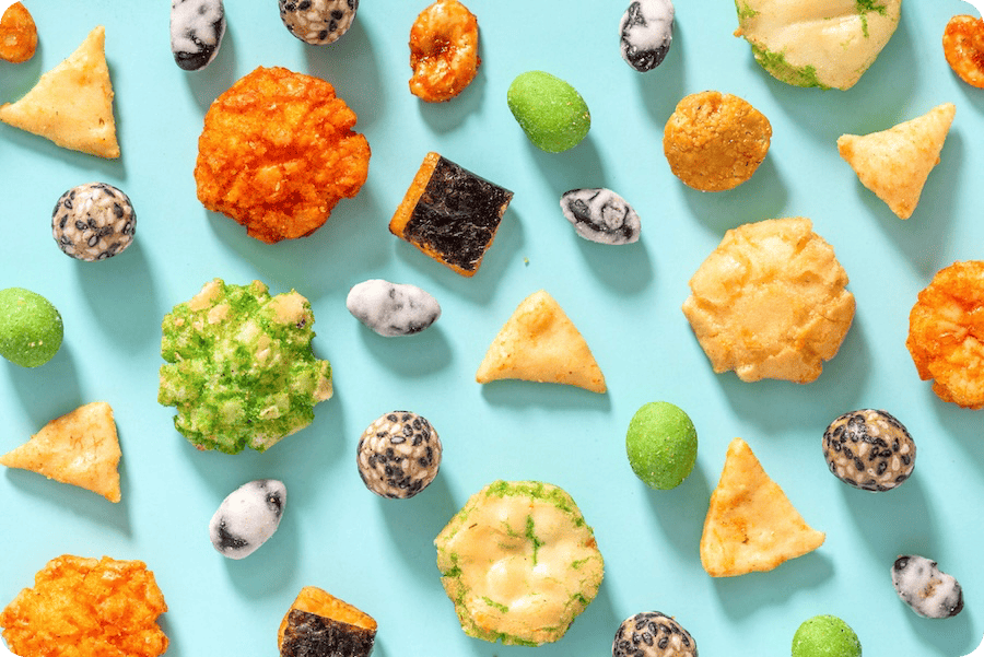 Overhead photo of assortment of snacks