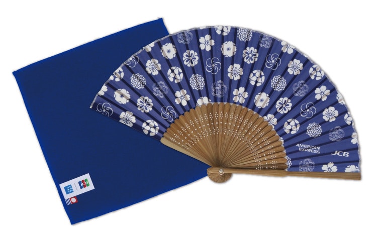 Folding fan with AMEX branding