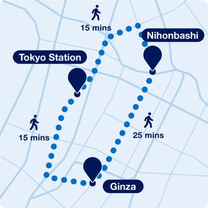 Illustration of map route from Tokyo Station