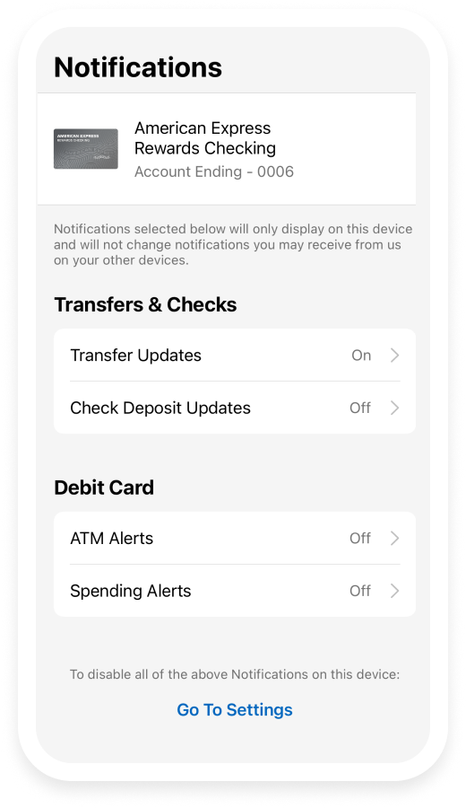 screenshot of amex app showing alert screen
