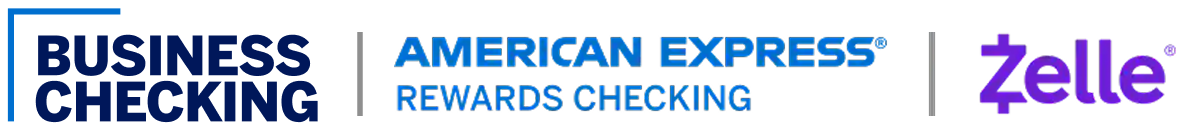 American Express Business Checking Account logo, American Express Rewards Checking logo, Zelle logo