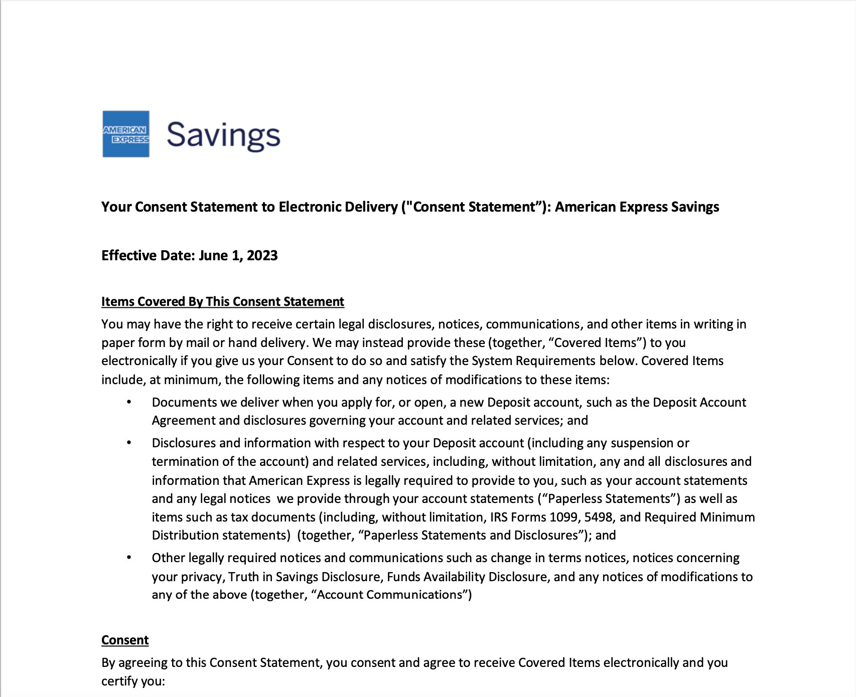 Consent Statement for Electronic Delivery Thumbnail