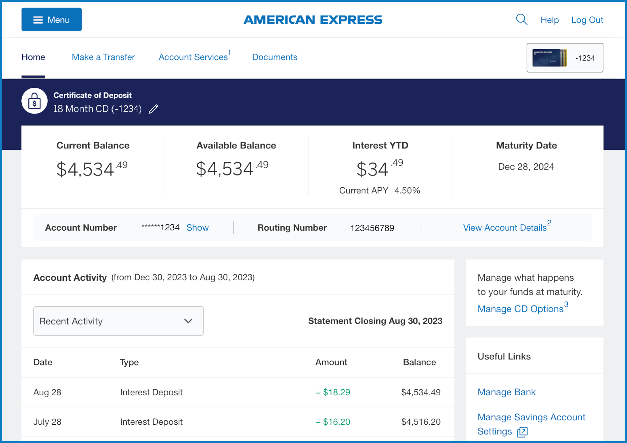 CD Maturity Options American Express® Savings Account