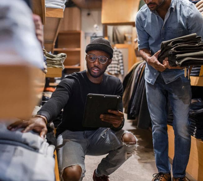Two people in store looking at merchandise