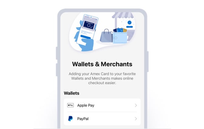 Amex® App Wallets & Merchants screen