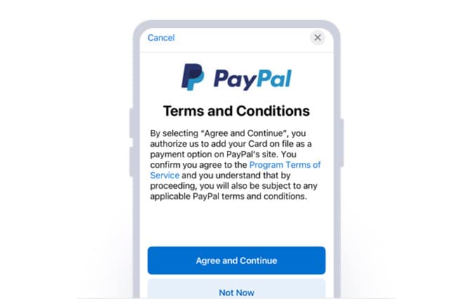 PayPal Terms and Conditions screen