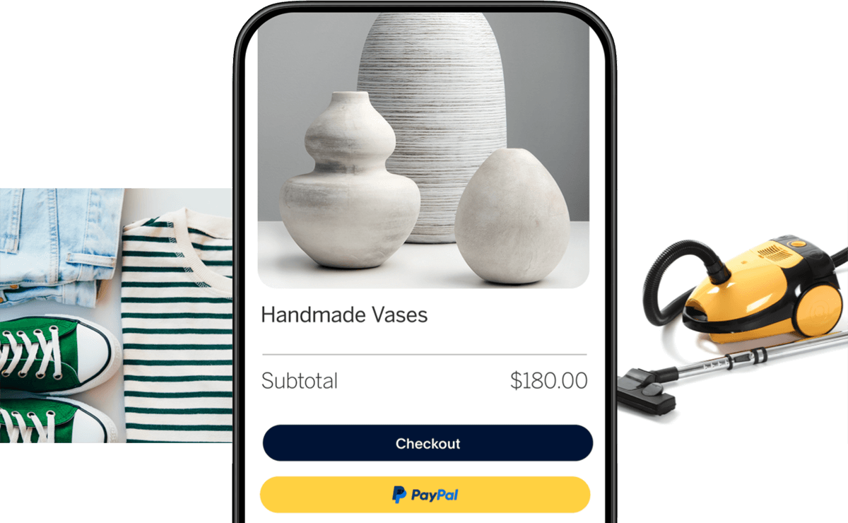 PayPal mobile app with example merchandise