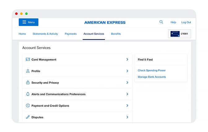 Americanexpress.com Account screen