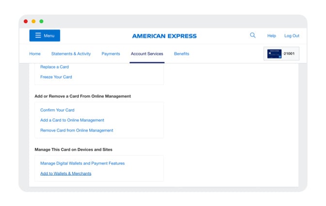 Account screen showing "Add to Wallets & Merchants" text link