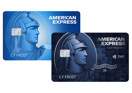 Blue Cash Preferred Card from American Express displayed in front of Blue Cash Everyday Card from American Express.