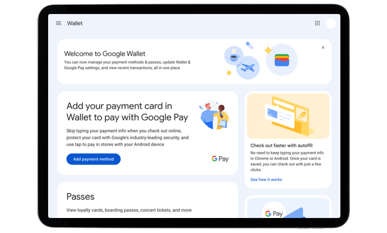 A desktop monitor that has navigated to the wallet section of Google Chrome.