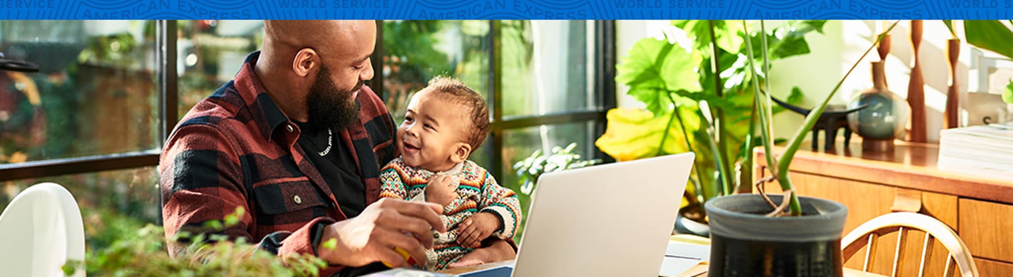 Father making a secure online payment