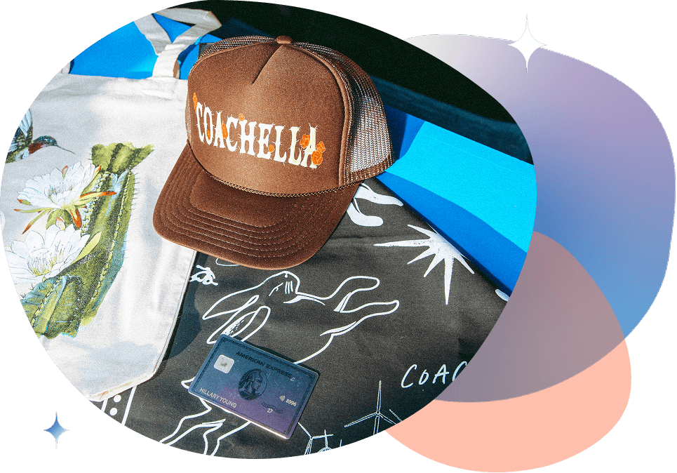 Coachella hat on display next to credit card