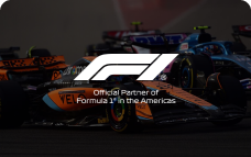 Three Formula One Cars in the Background with "F1 Official Partner of the Americas" overlaid