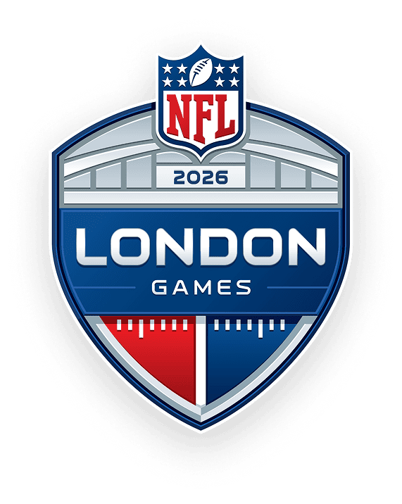 A graphic mockup of the London game's logo, along with the two teams playing.