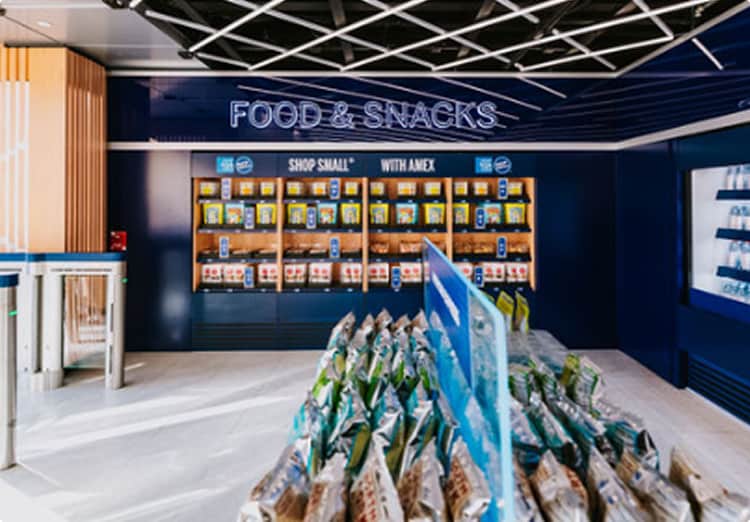 Food and snack section of an indoor hospitality lounge
