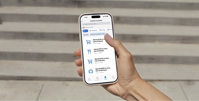 Person scrolling on Amex Offers screen in the American Express App