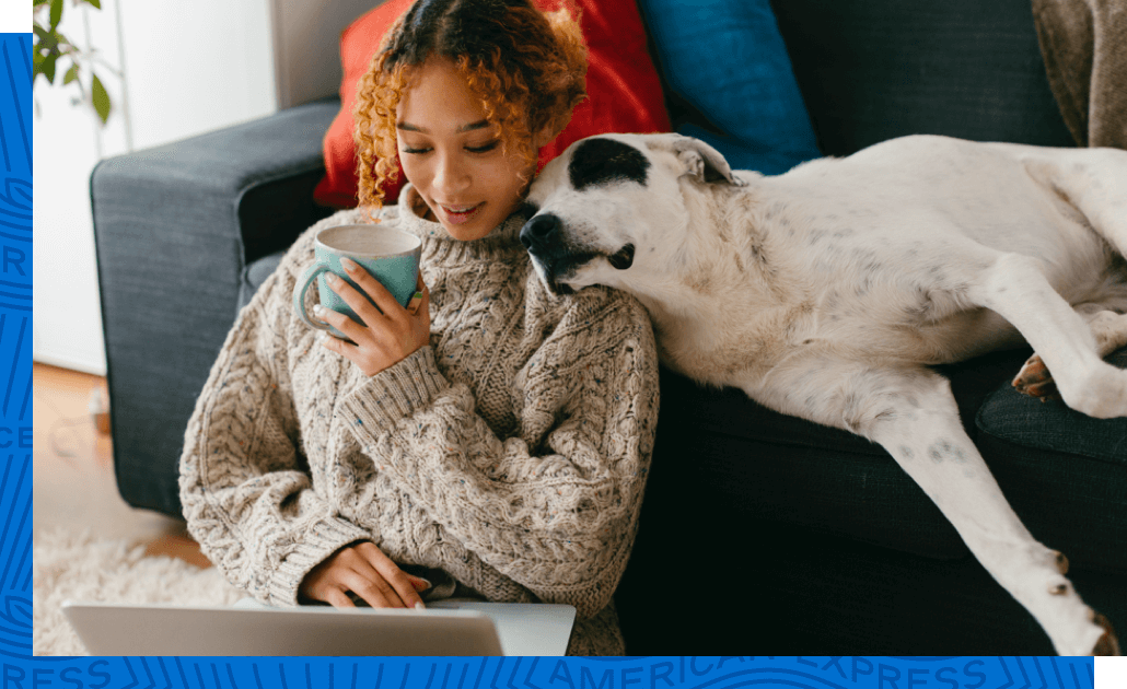 A Card Member quickly gets something for her dog at Amazon.com.