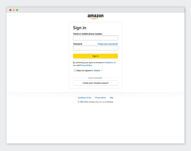 A computer screen showing the Amazon.com log in screen.