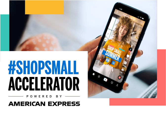 Phone showing a business owner creating social media content for Small Business Saturday.