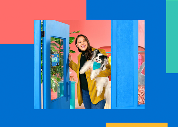 Woman with Dog color blocks