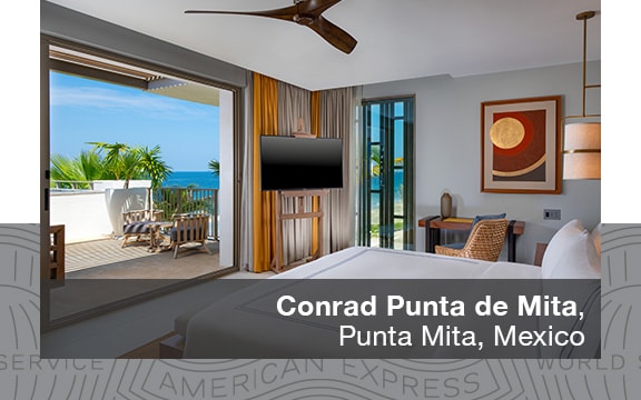 An ocean-view room in the Conrad Punta de Mita.