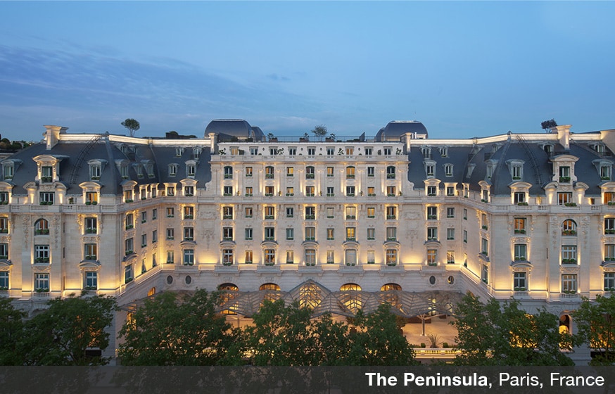 The exteriors of The Peninsula hotel in Paris.