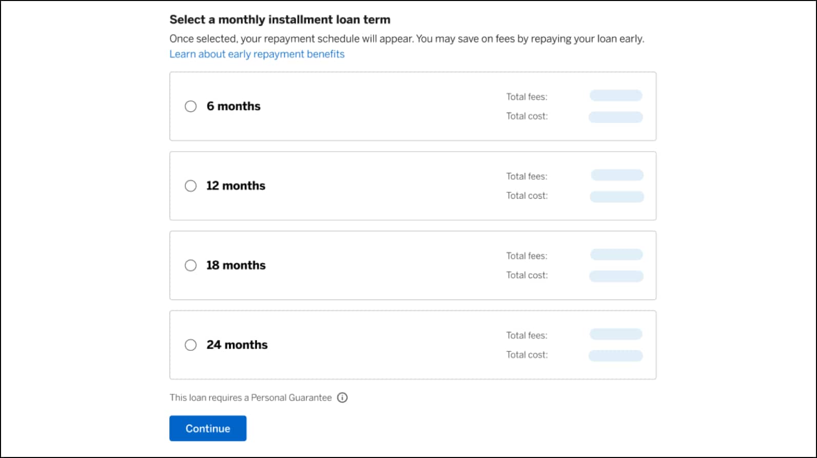 Choose a loan term length for Business Line of Credit