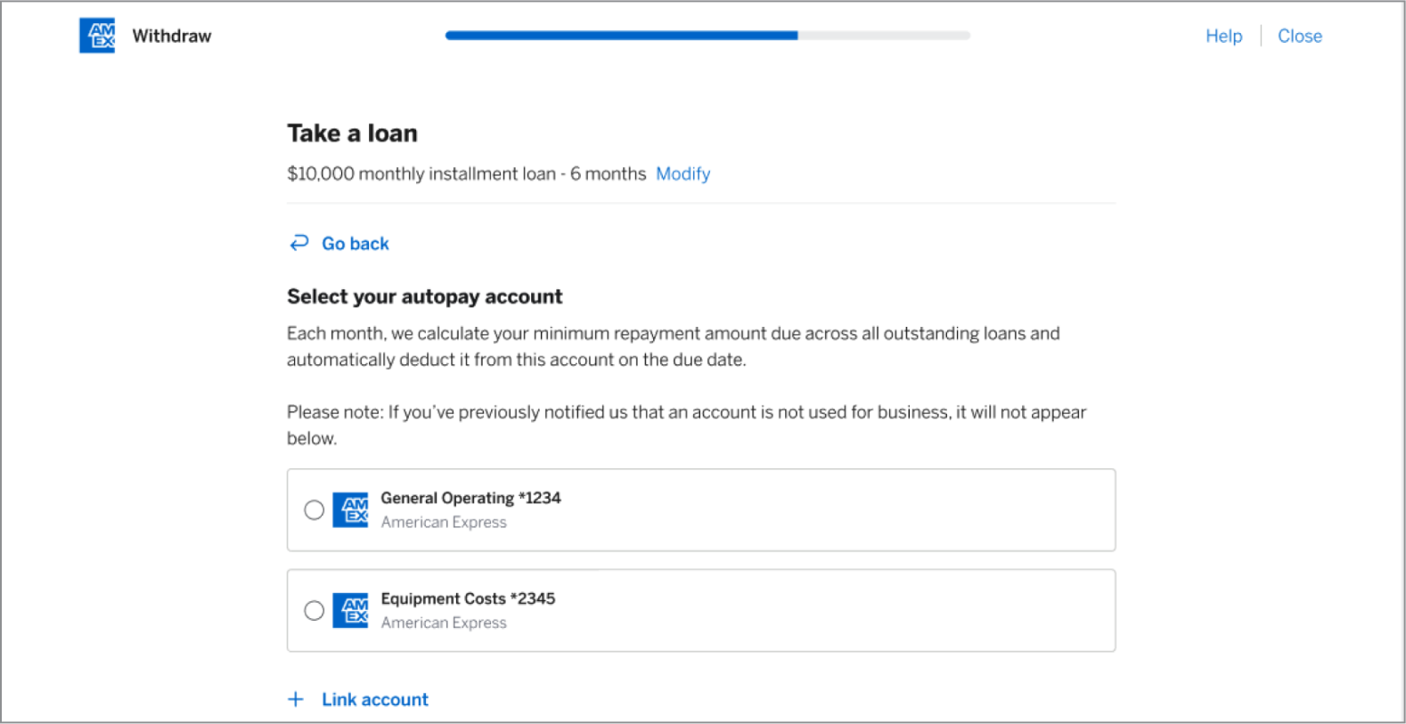 Set autopay account for Business Line of Credit