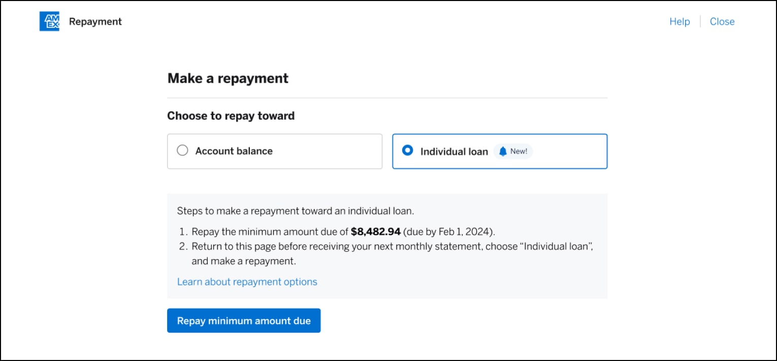 Choose amount to repay on your Business Line of Credit
