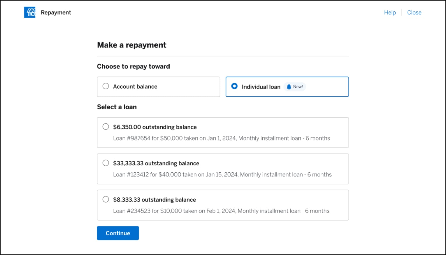 Choose amount to repay on your Business Line of Credit
