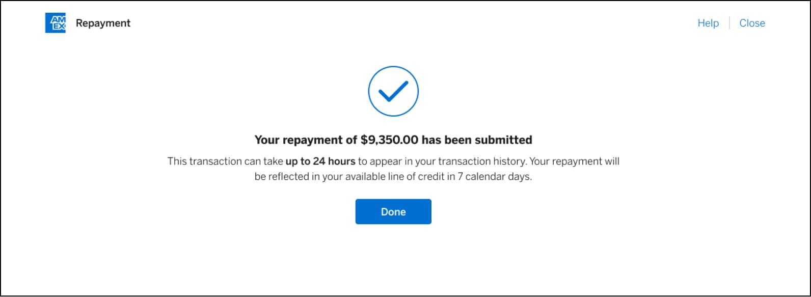 Submitted repayment for Business Line of Credit