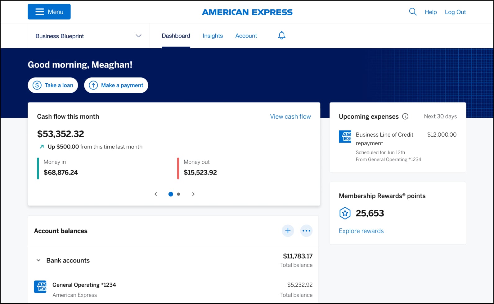Your American Express Business Blueprint dashboard