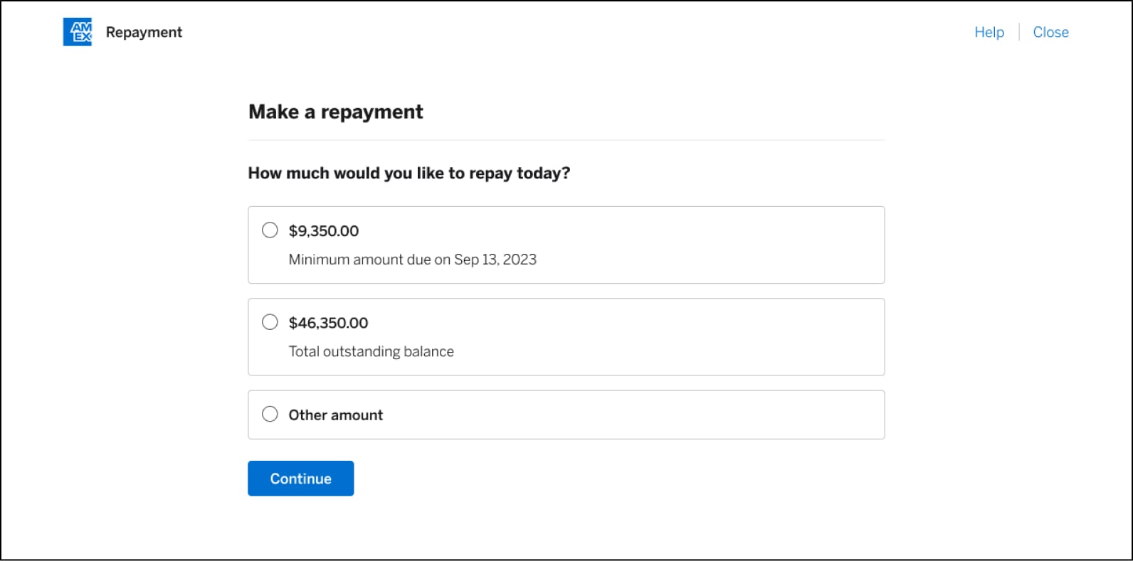 Choose amount to repay on your Business Line of Credit