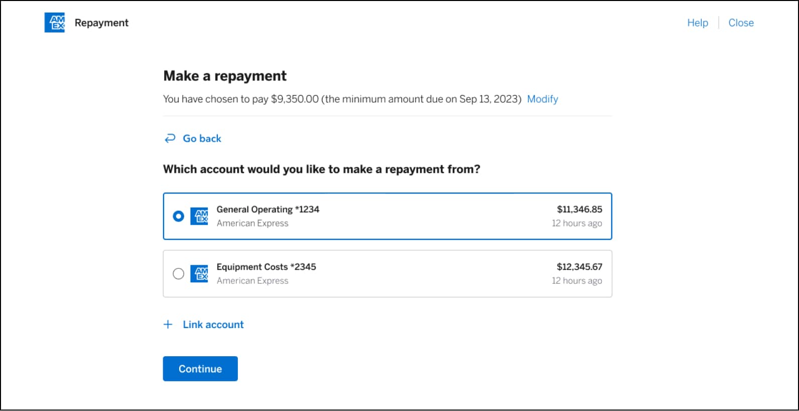 Choose bank account to make your payment