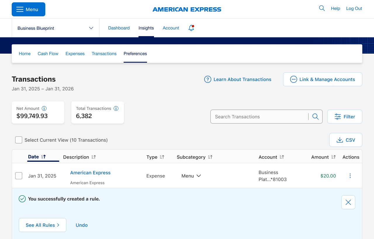 Export transactions in Business Blueprint dashboard